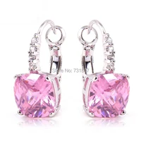 Happy 2016 Wholesale Noble Elegant Pink Topaz Dangle Hook  Silver Earrings Fashion Wedding Jewelry  Free Shipping