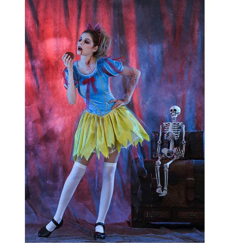 Новый готический Хэллоуин Косплэй форма костюмы для взрослых страшный Зомби костюмы для Для женщин крови Снежная принцесса ужасное платье