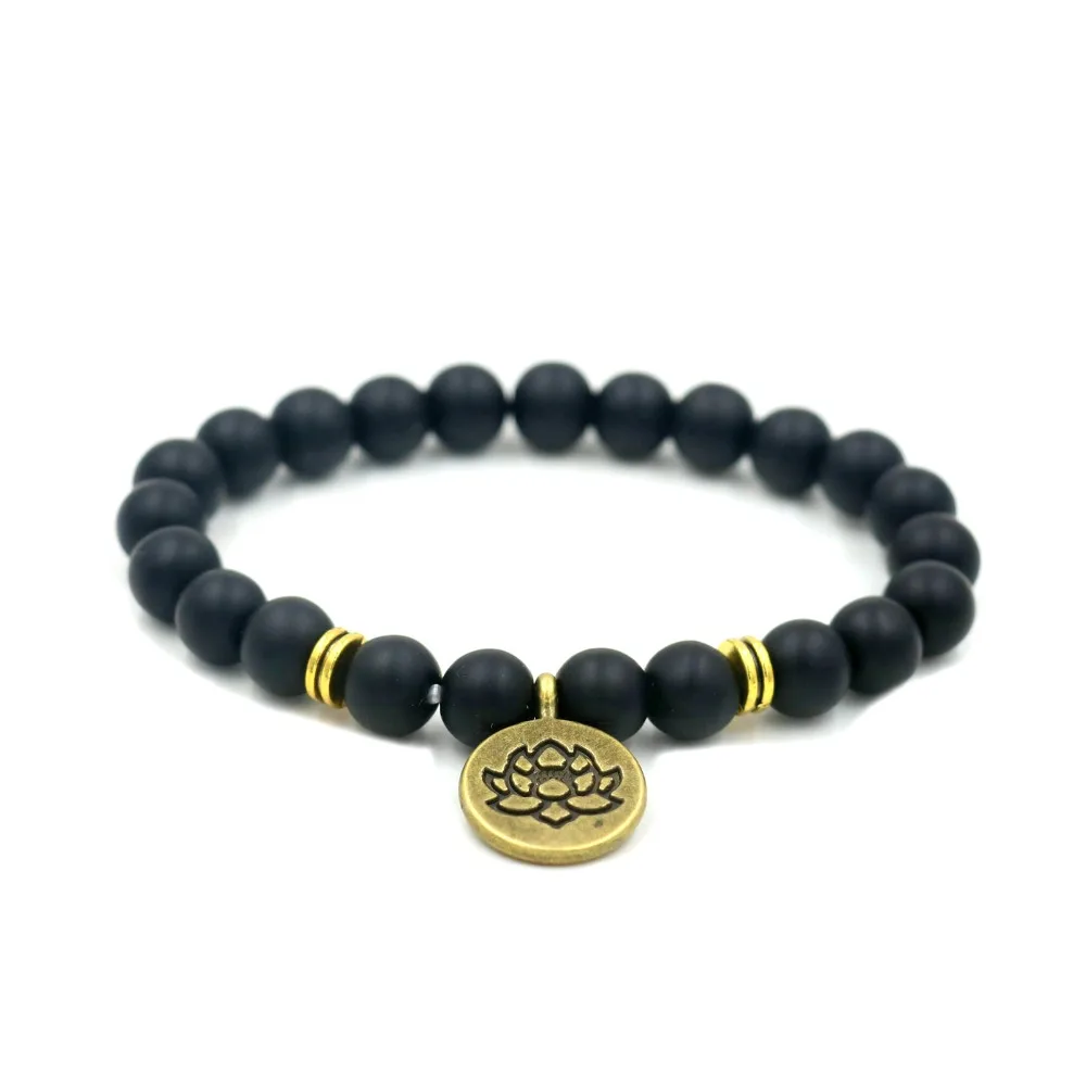 1 шт. натуральные матовые бусы из камня серебряный браслет Lotus Buddha OM для женщин