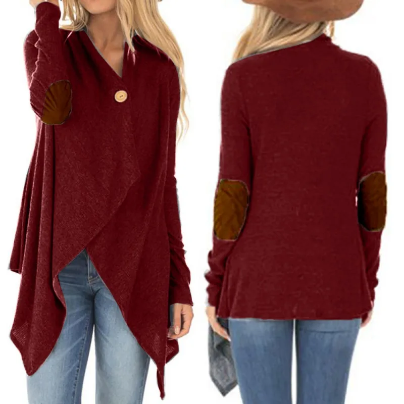 Hot Fall Women Cardigan Long Sleeve Button Pad Elbow Knitted Sweater