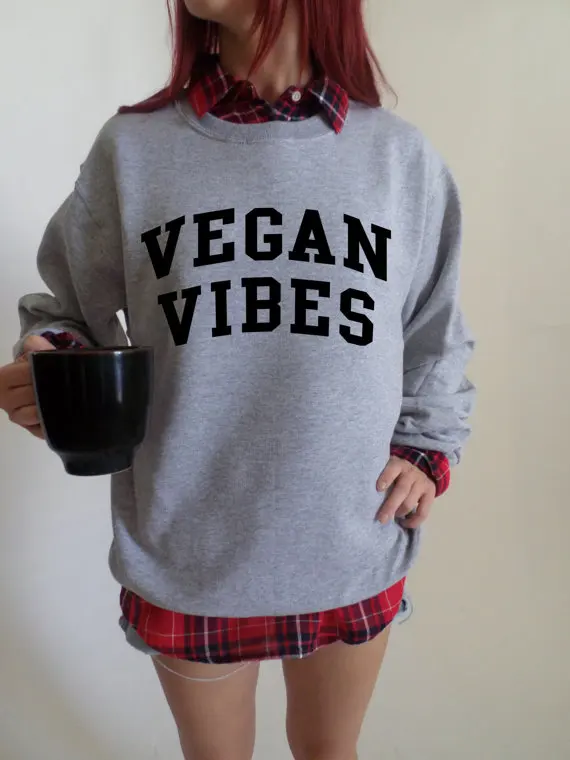 Vegan Vibes Crewneck Толстовка GREYS унисекс в Tumblr Толстовка Моды Vegan Vibes джемпер Длинные рукава эстетику Топы