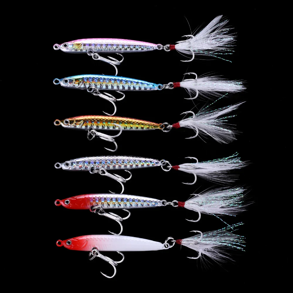 

1PCS 16g/21g/32g/42g Fishing Lure Artificial Baits 3D Eyes Feather Hook Hard Baits Metal Carp Fishing Tackle Wobblers