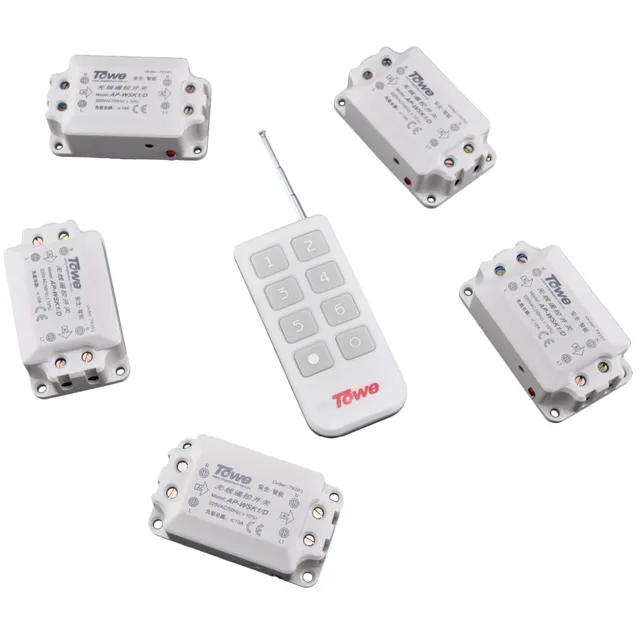 $ TOWE AP-WSK1/D-5 wireless 220V 10A five way remote control switch 1 controller through wall Villa use