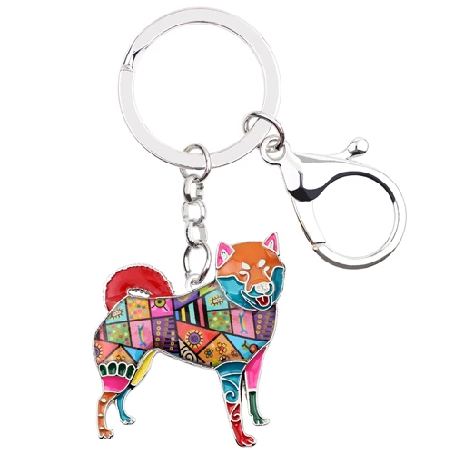 Bonsny металлический брелок Шиба ину брелок для ключей сумка Шарм эмаль собака брелок аксессуары сувенир Мода животное ювелирные изделия для женщин - Цвет: Multicolor
