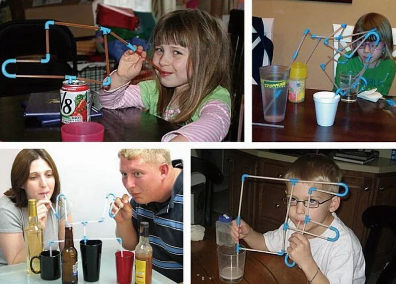 DIY Новые забавные вечерние соломинки построить и построить гибкую питьевую игру