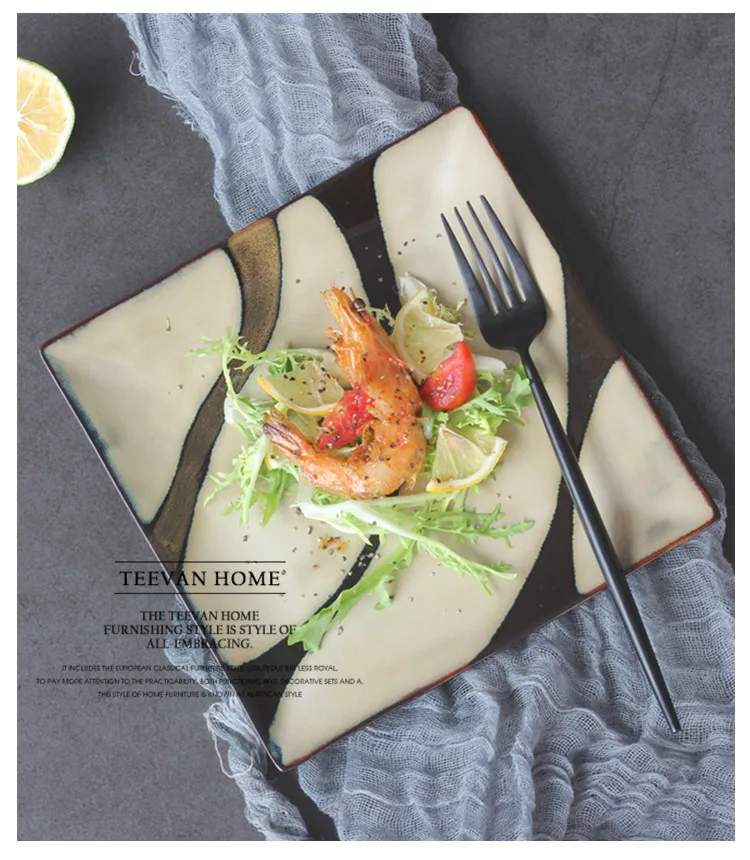 

EECAMAIL Creative Ceramic Tableware Nordic Simple Zebra Pattern Square Dish Steak Plate Salad Plate Western Plate