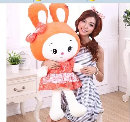 

Stuffed animal 75 cm lovely beautiful skirt rabbit plush toy pink or orange throw pillow doll gift w3821