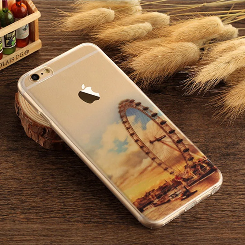 TPU Phone Case for iPhone 5S 5 SE 6 6S 7 Plus Cases Tower Scenery Pattern Soft Silicone Case for iPhone 7 7 Plus Phone Sell Bags