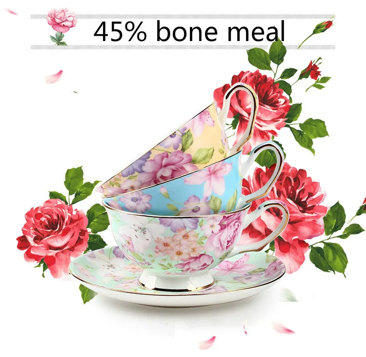 Экспортный уровень Высокое качество европейский стиль цветок пигментированные Кофейные Наборы костяной фарфор керамические чайные Кофейные Наборы чашек с тарелкой