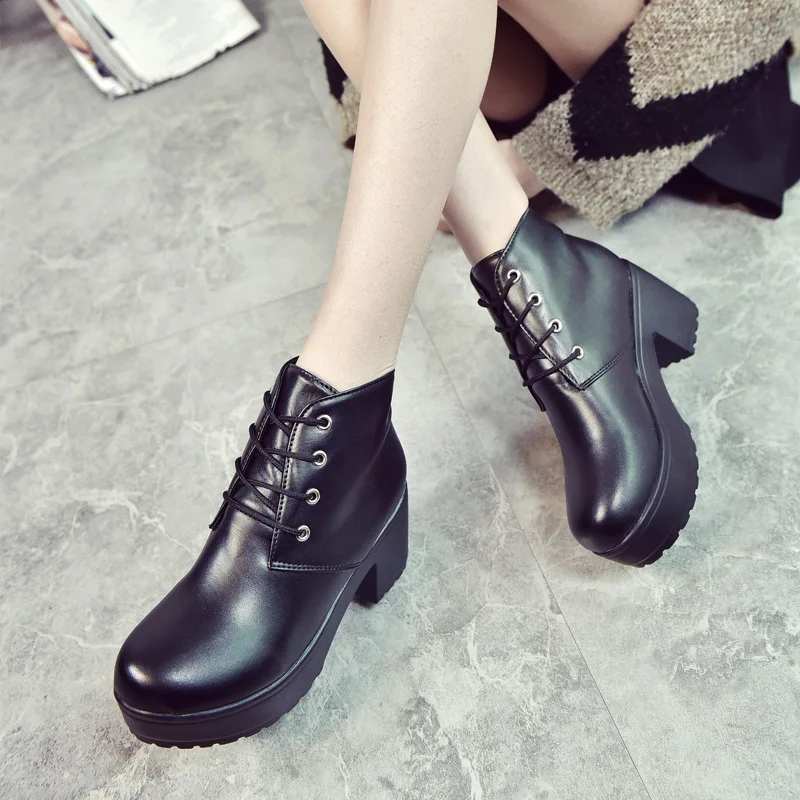 

2019 new loose cakes women's boots increased slope with short boots Martin boots tide shoes round thick boots women599