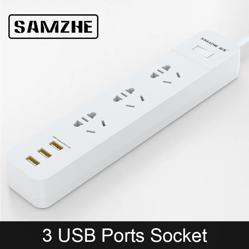 Billig SAMZHE Power Strip Sockel Tragbare Streifen Stecker Adapter mit 3 USB Port Multifunktionale Smart Home Elektronik