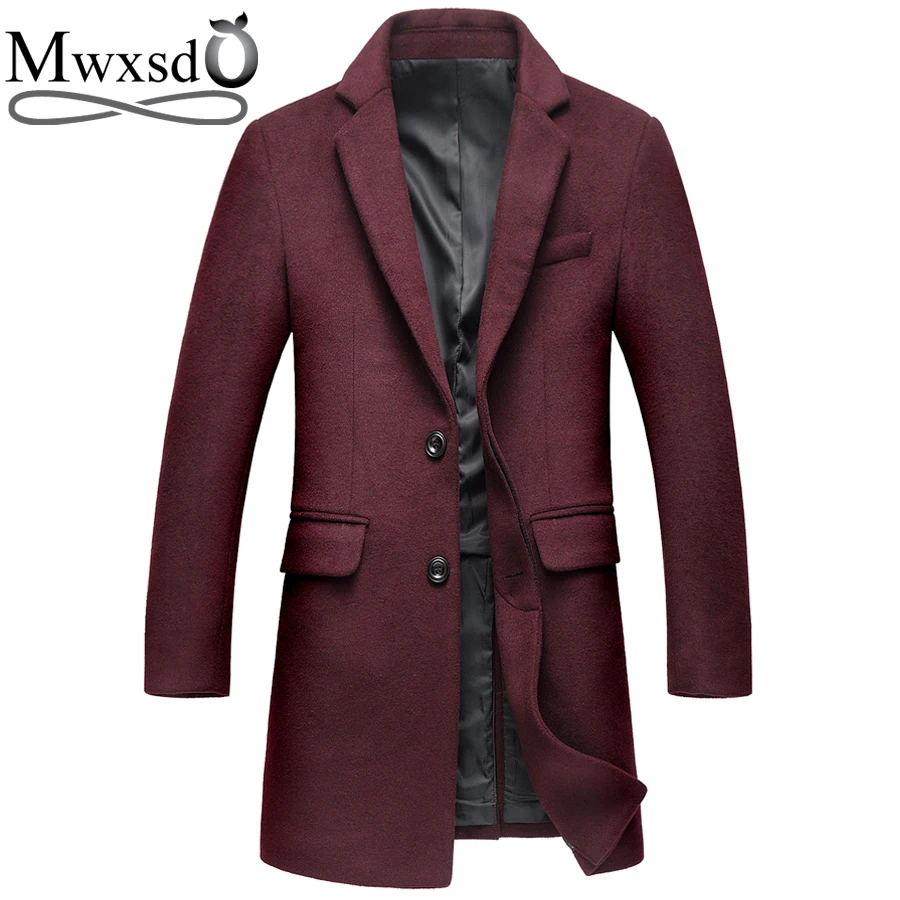 Koop Mwxsd merk winter casual Wollen jas voor mannen Midden lange wollen topcoat jas mannelijke warme Overjas Enkele Breasted wram uitloper