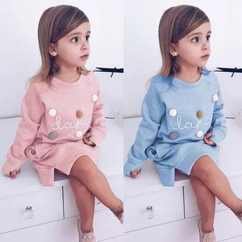 

Girls Dress Letter Printed Casual Outdoor Sport Dresses Full Sleeve Soft Cotton Pullover O-neck Collar Sweatshirt Baby Clothing