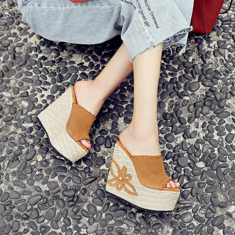 Женские босоножки на очень высоком каблуке 15 см; женская уличная летняя пляжная обувь с открытым носком - Цвет: 15cm heel