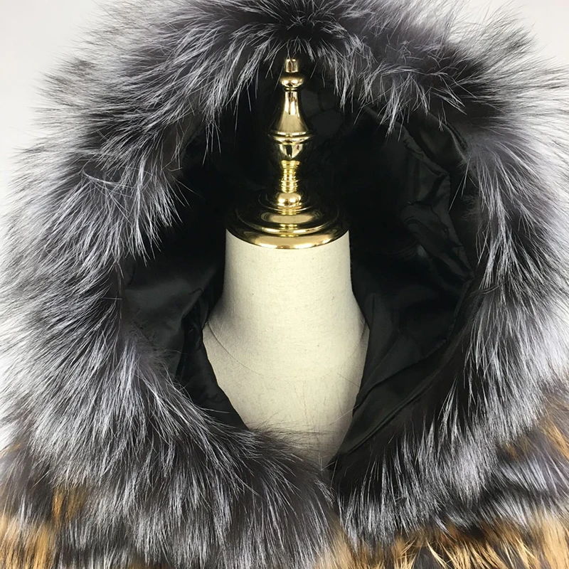 CNEGOVIK New Fashion Silver Fox Fur Coat With Hood Fur Coat Silver Fox Real Fur Coat 90CM Length Women Red Fox Fur Jacket