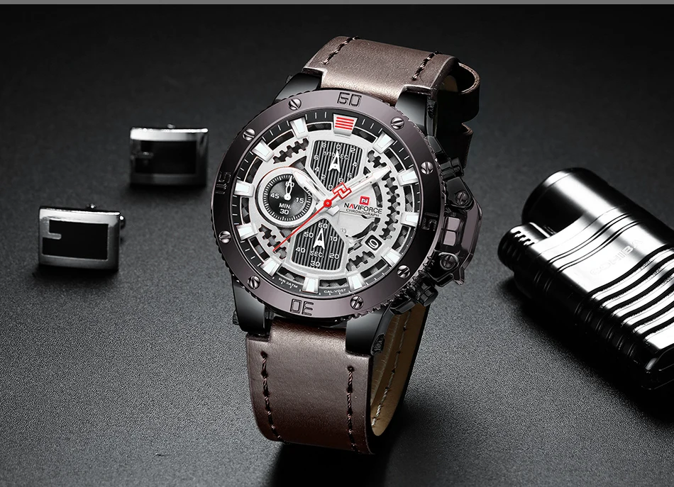 Часы для мужчин модные спортивные наручные часы naviforce Топ Элитный бренд кожа водостойкие кварцевые наручные часы хронограф Дата Мужской