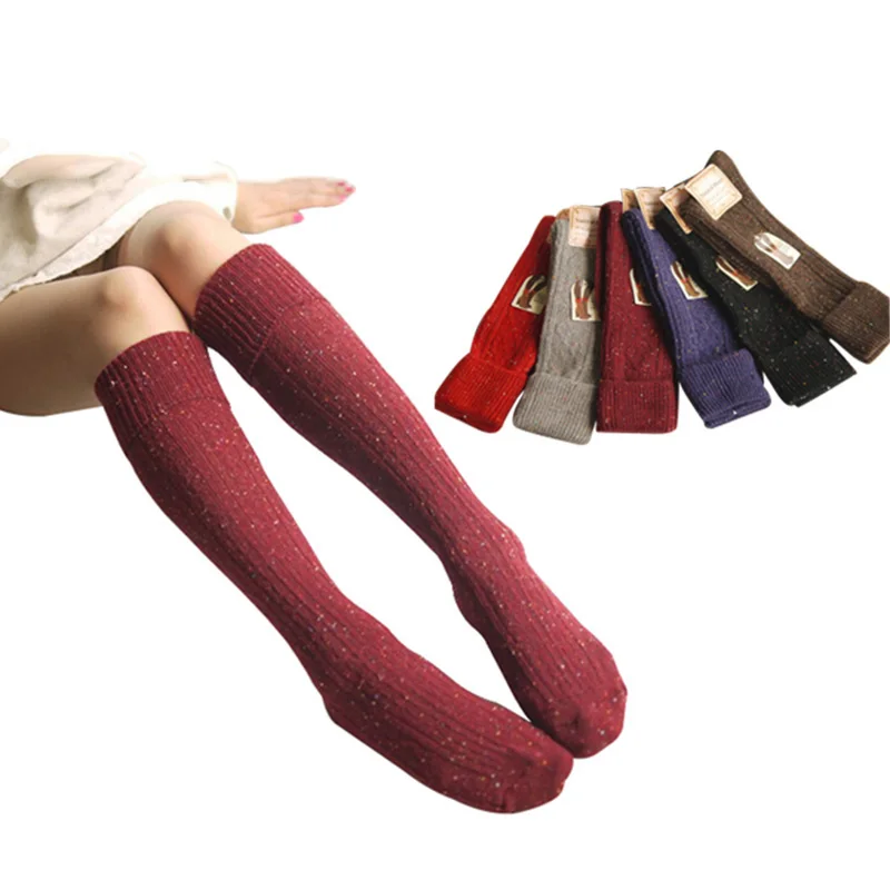 Осенне-зимние носки из смешанной шерсти длинные теплые носки Ботинки в горошек с отворотами для женщин и девушек, Calcetines mujer, чулочно-носочные изделия для девушек