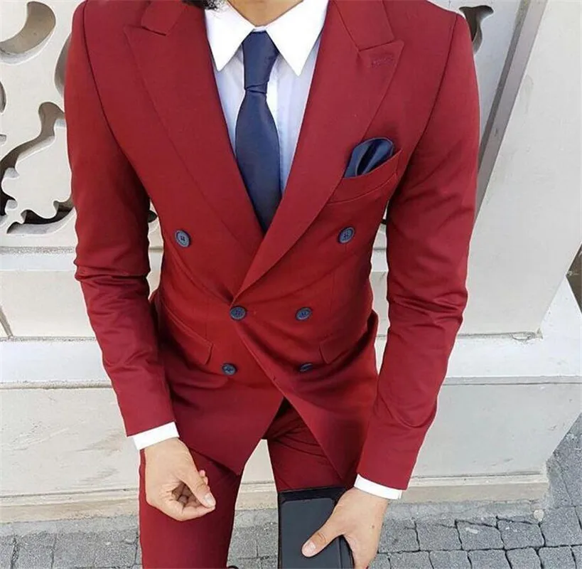 

Men Suits Slim Fit 2 Pieces Groomsmen Wedding Tuxedos For Men Double Breasted Formal Prom Suit (Jacket+Pants) Custom Made