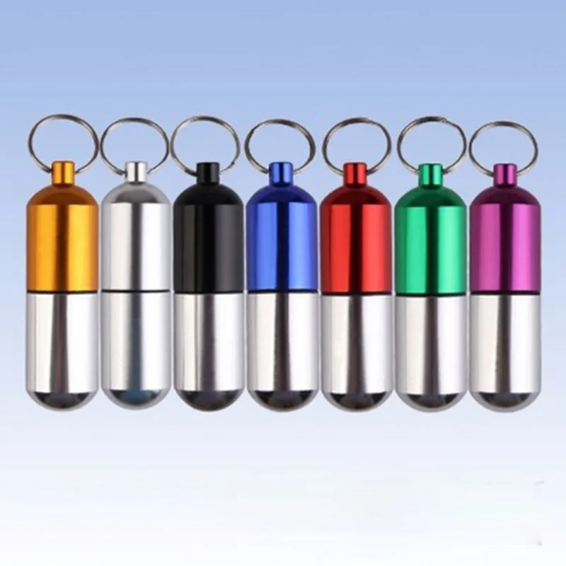 New High Quality Portable WaterProof Mini Blue Aluminum Keychain Tablet Storage Box Bottle Case