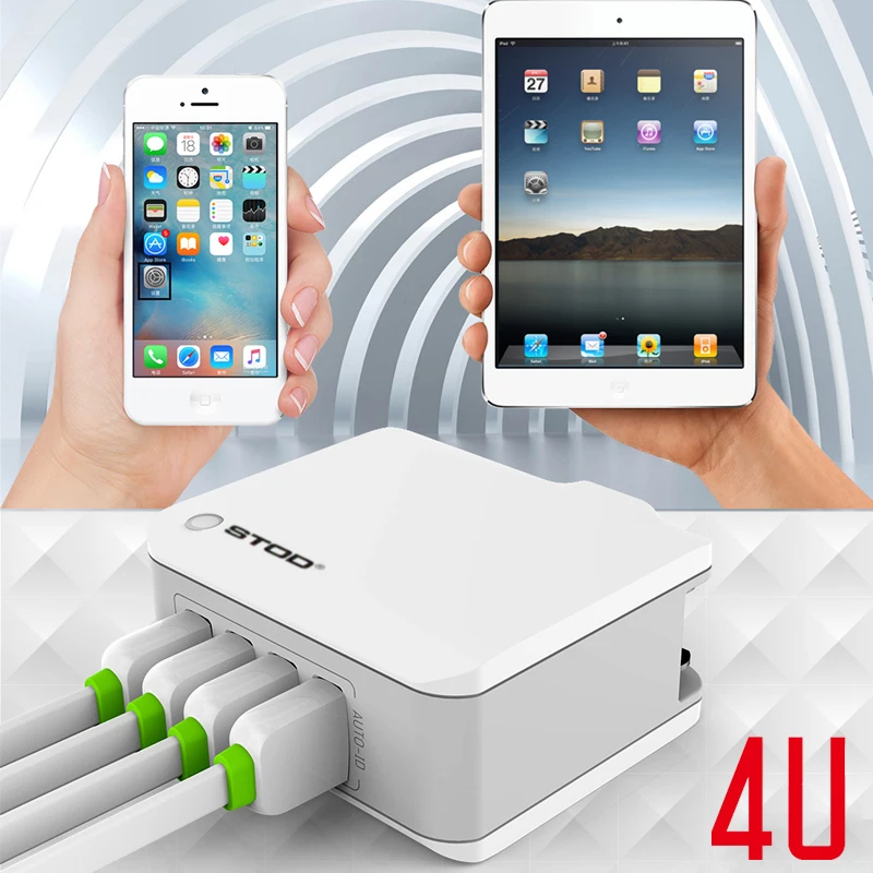 STOD многопортовое зарядное устройство 4 USB 22 Вт 4.4A Быстрая зарядка для iPhone iPad Mini