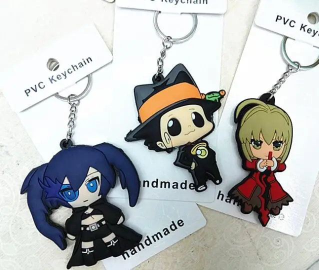 Mix 50 pcs Cartoon Japanese anime Fate Double sided PVC keychains Anime