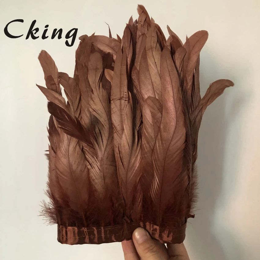 

High quality 2 m natural Brown rooster feather trim wedding party decoration feather ribbon DIY clothing accessories 15-20cm