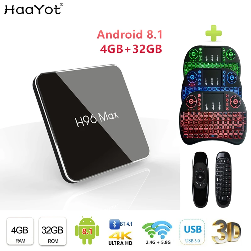 

HAAYOT H96 MAX Smart TV Box Android 8.1 Amlogic S905X2 LPDDR4 Quad Core Tvbox 4GB 32GB 2.4G/5G WiFi Bluetooth 4K Set-top Box