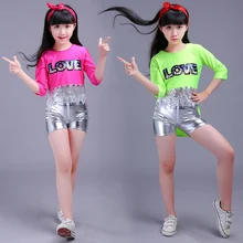 SONGYUEXIA/Детская Одежда для танцев в стиле джаз, хип-хоп, для мальчиков и девочек, Современная яркая Одежда для танцев, костюмы для чирлидинга, топ и штаны