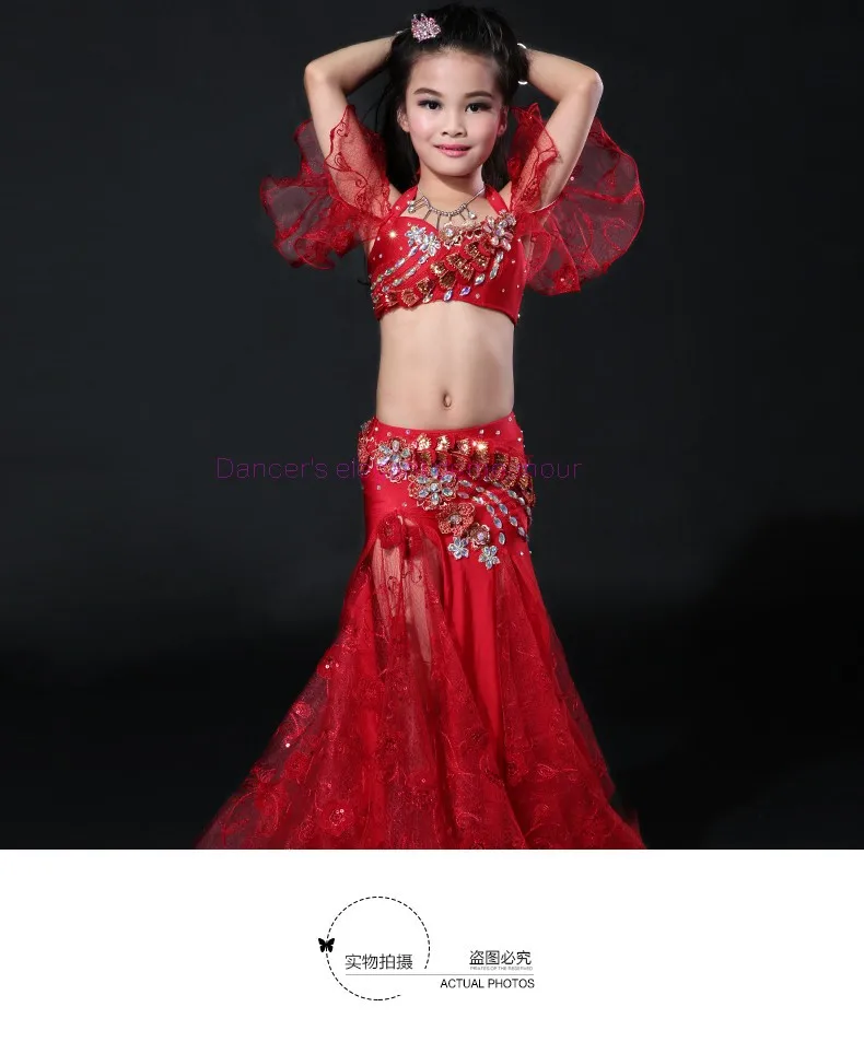 Новое прибытие девушки костюмы танец живота старший топ + длинная юбка 2 шт. танец живота комплект для девочек танец живота костюмы