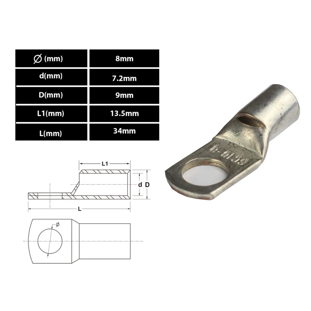 Free Shipping SC 25 8 25mm 8mm Bolt Hole Tinned Copper Cable lugs