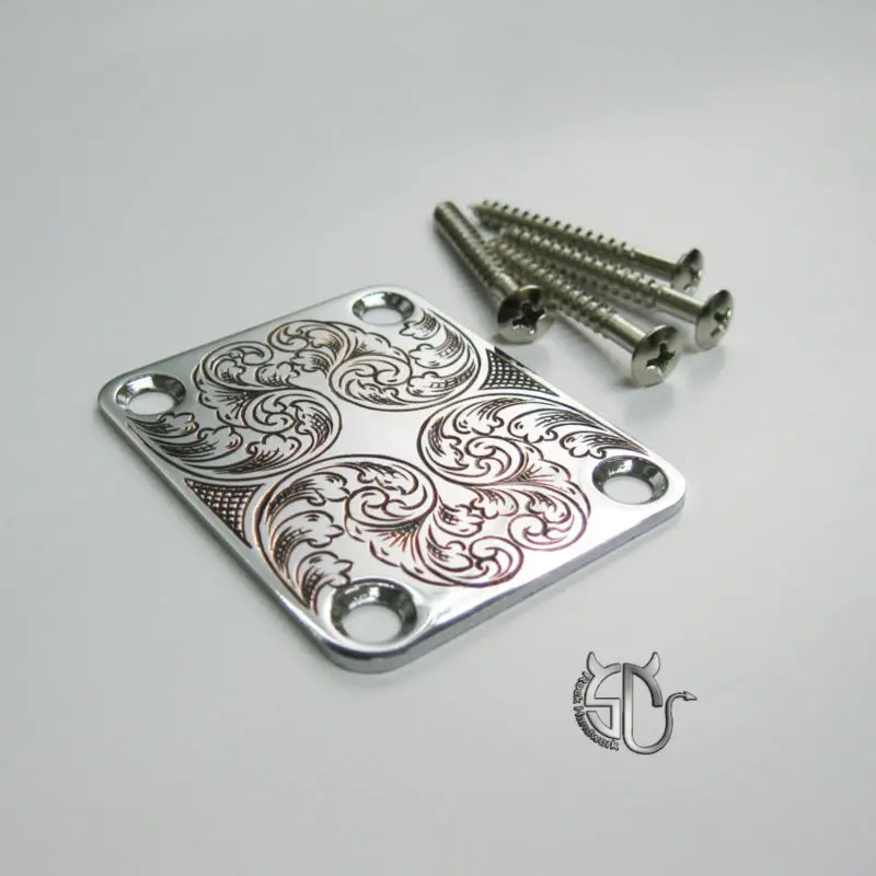 

Free shipping custom metal neck plate hand engraving retro pattern electric guitar neckplate for personality guitar fans