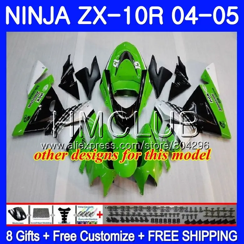 Кузов для Kawasaki NINJA ZX1000 C ZX 10 сотрудников отдела исследований ZX-10R 04 05 22HM. 20 ZX10R 04 05 зеленый красный ZX1000C ZX 10R 2004 2005 комплект обтекателей