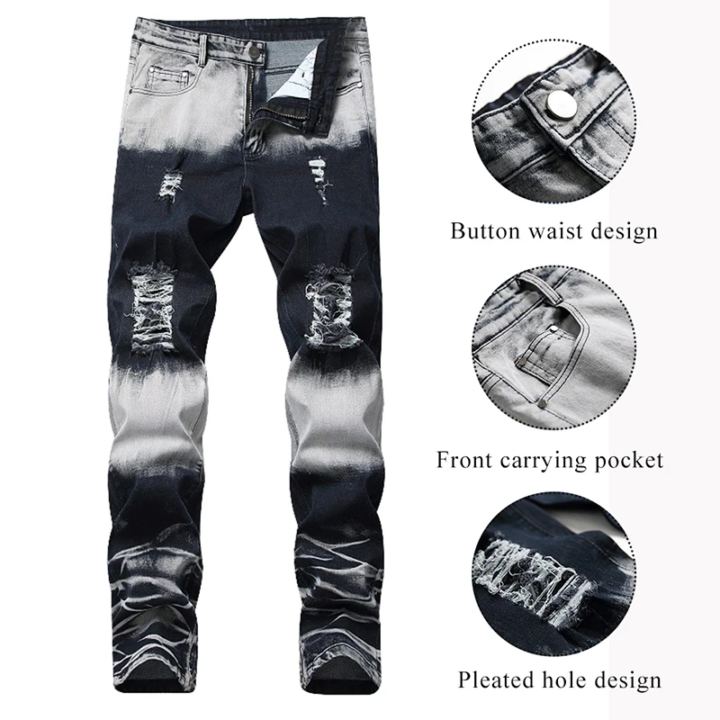 SHUJIN 2019 мужские прямые джинсы потертые джинсовые байкерские рваные облегающие отбеливающие джинсы Рваные зауженные модные брюки