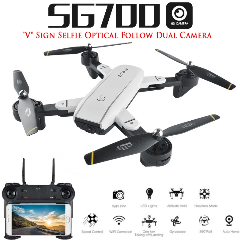 

SG700 RC Qudacopter with WiFi FPV Camera Foldable Selfie Drone 6-Axis Gyro Altitude Hold Headless RC Helicopter VS E58 XS809HW