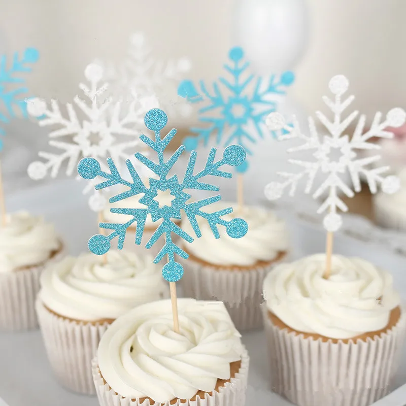 

10PCS Cute SnowFlake Cartoon Cupcake Topper Cake Flags for Wedding Birthday Party Baby Shower Party Cake Decoration Supplies E