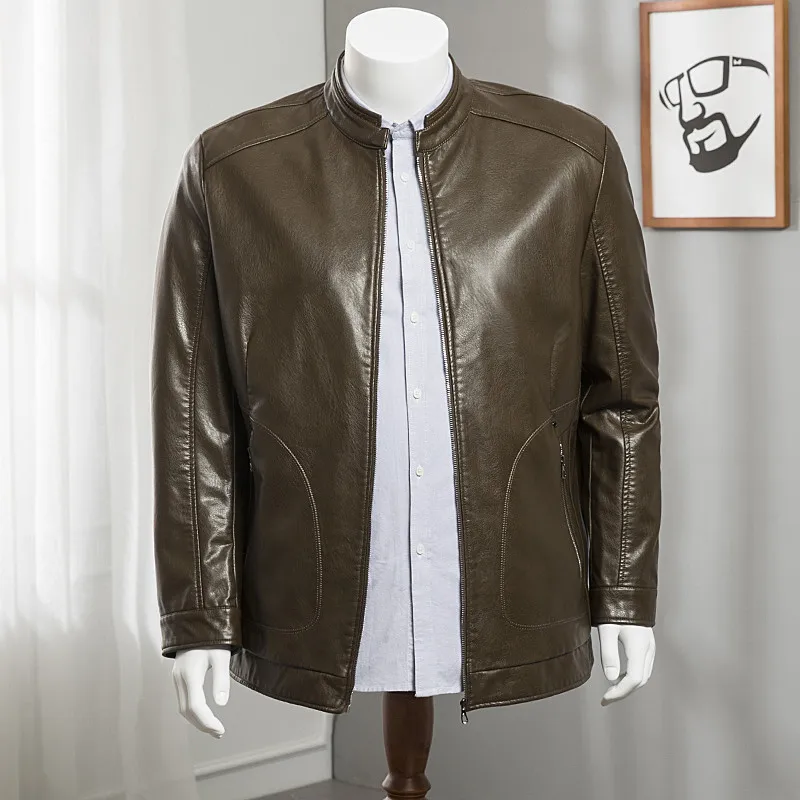 10XL 8XL кожаная мужская куртка с воротником-стойкой, мужская повседневная мотоциклетная кожаная куртка, мужские Куртки из натуральной кожи - Color: 3
