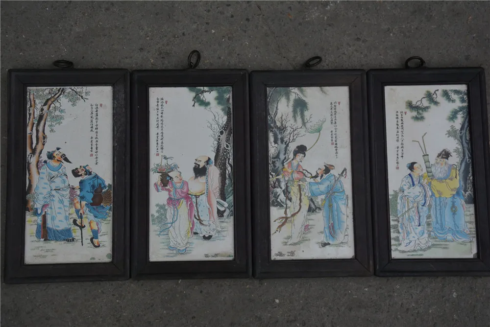 

Antique QingDynasty Handmade porcelain brand painting,8 Fairies,4 pieces/pack,Hand-painted crafts,best collection& adornment