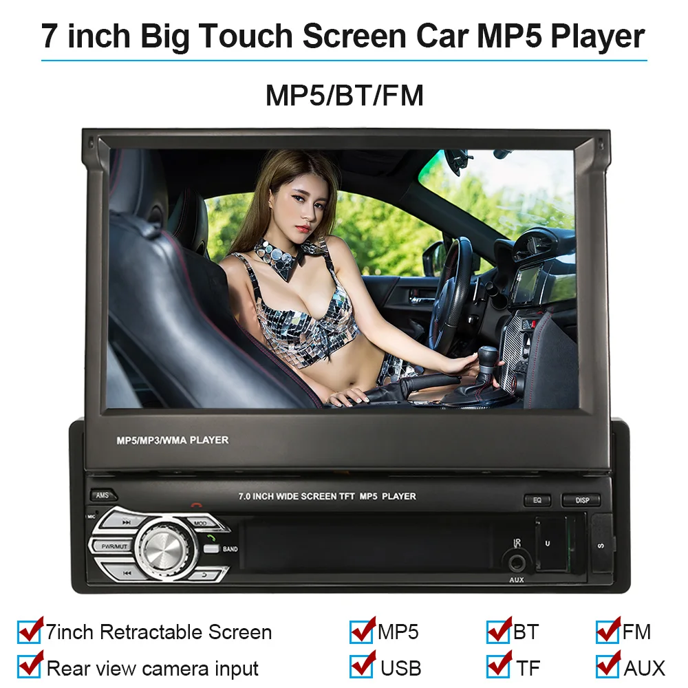 

1 Din Car Stereo Radio Player Universal 7" Retractable MP5 Player Bluetooth Autoradio Multimedia Entertainment Car Accessories