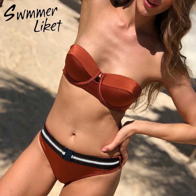 

Striped belt bikinis 2019 mujer bathing suit Sexy female swimsuit push up swimwear women bathers Summer swimming new biquinis