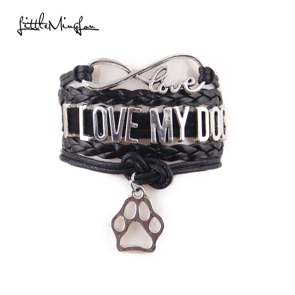 

Little MingLou 4 styles Infinity love I love my dog bracelet dog pet paw charm men bracelets & bangles for women jewelry