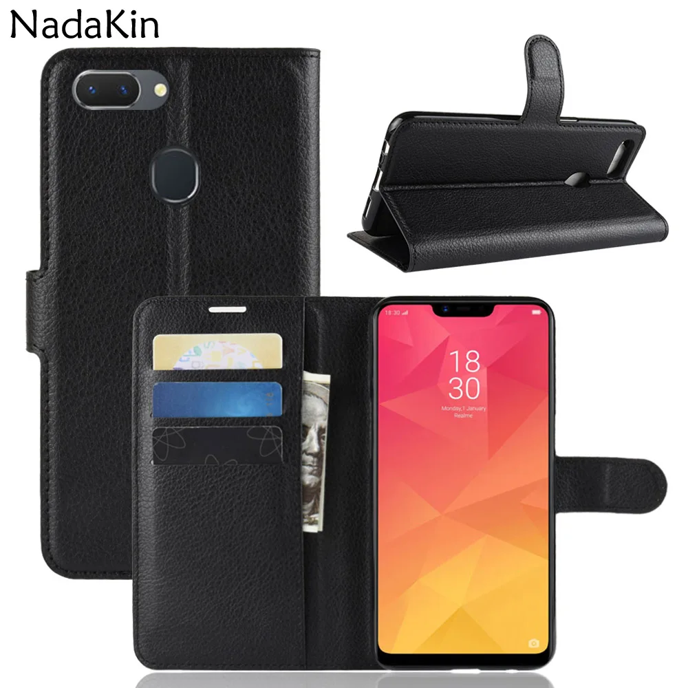 

Litchi Texture PU Leather Flip Book Card Case for OPPO Realme 2 A5 Fingerprint Overseas Version Wallet Money Slots Cover Shell