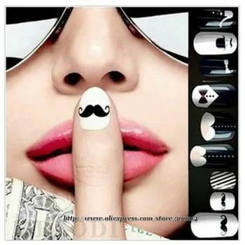 

wholesale latest 3D Nail Sticker Popular beard black serial nail art beauty Decal wrap Self-adhesive 200pcs/lot free shipping