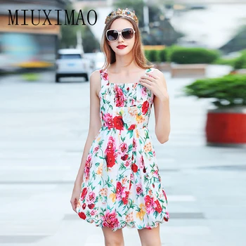 

2018 Spring Latest Europe Fashion A-Line Strapless Spaghetti Strap Floral Print Casual Elegant Above Knee Mini Dress Women