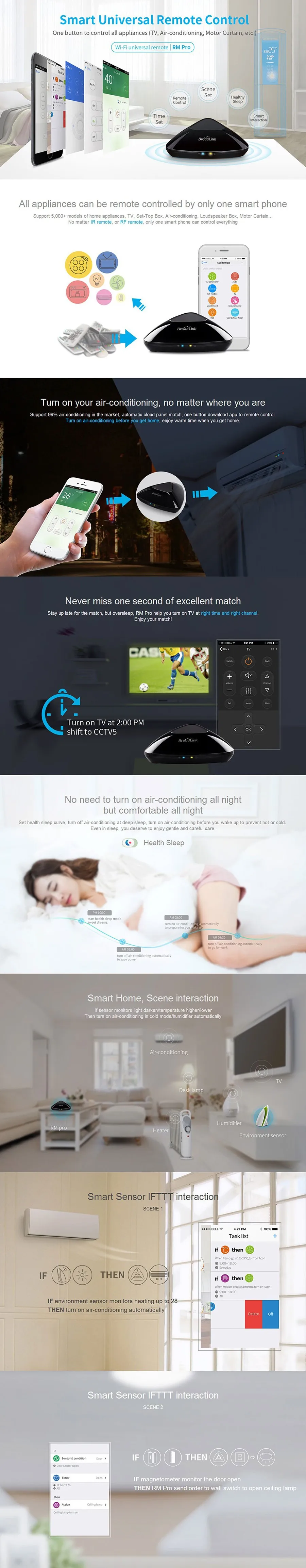 Broadlink RM2 RM PRO Smart Home Appliance Controller WiFi to IR RF Transmitter Smart Universal Remote Control with iOS & Android