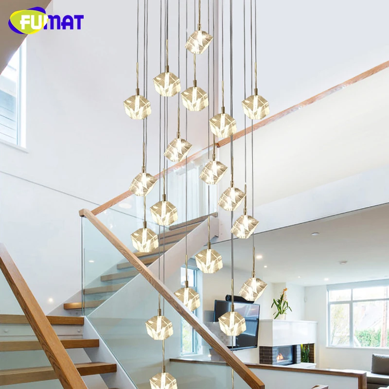 Us 50 44 31 Off Fumat Ice Cube Crystal Chandelier Spiral Staircase Villa Ceiling Lamps Led Modern Style Pyramid Layers Lights Penthouse Hanglamp In