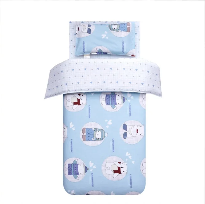 3Pcs Cotton Crib Bed Linen Kit Cartoon Baby Bedding Set Includes Pillowcase Bed Sheet Duvet Cover Without Filler