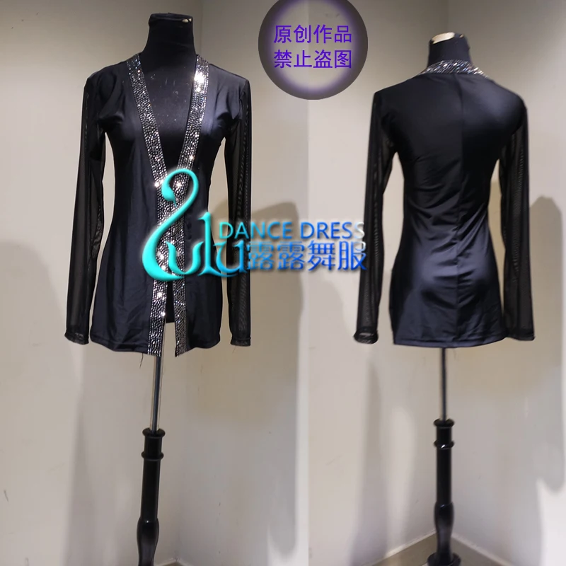 

Black lycra fabric Latin Dance Dress Clothing Salsa Costume Ballroom Competition man shirt Black boy Shirt Mine black crystal
