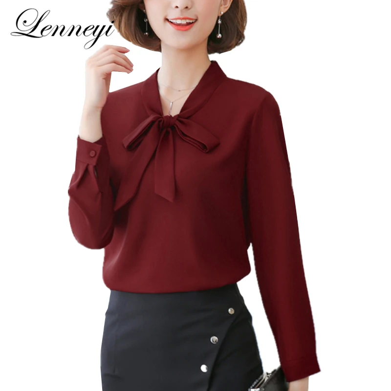 

Plus Size Blouses Tops 2019 New Spring Fashion Women Long Sleeve Chiffon Blouse Shirts Bow Tie Female Elegant Casual Ladies Tops
