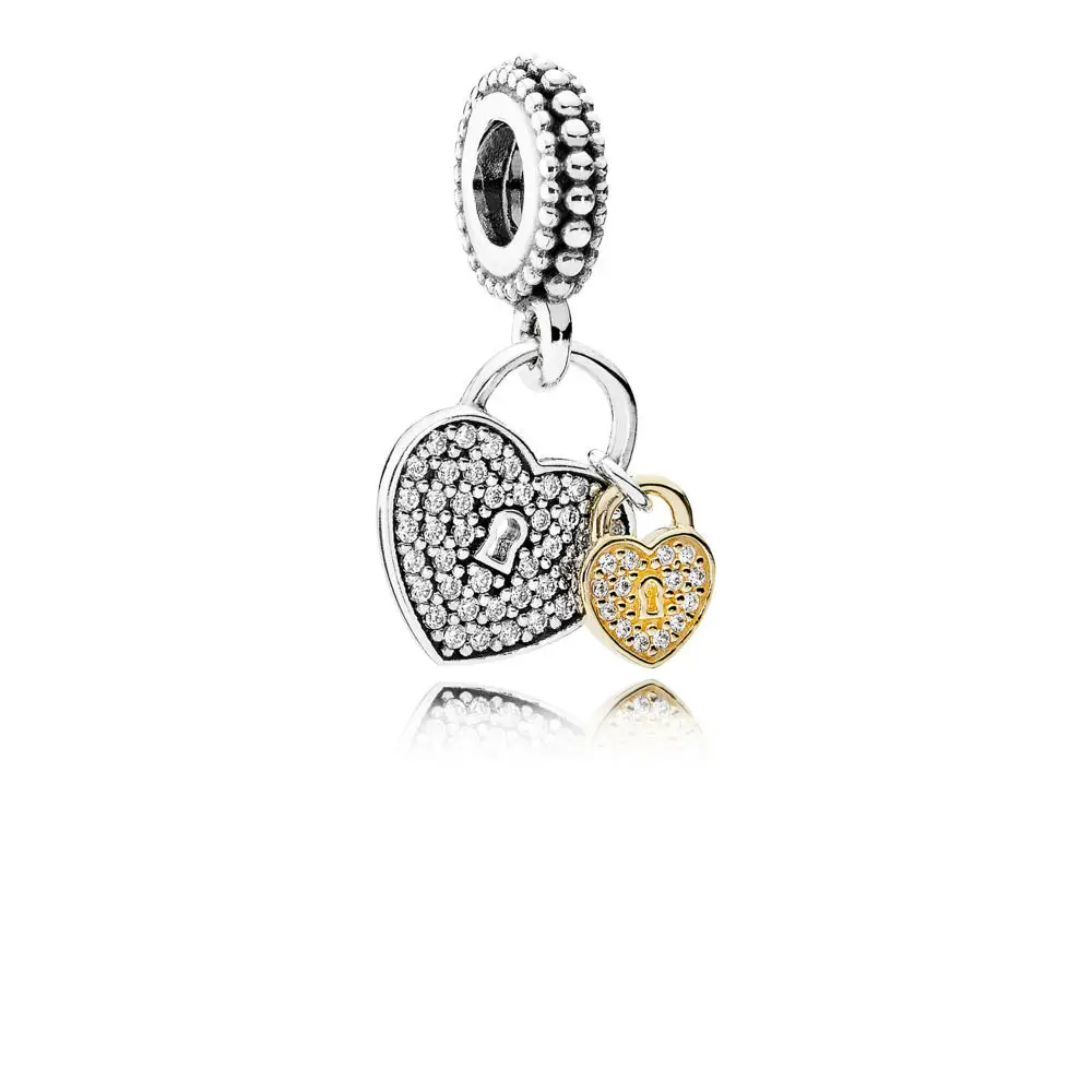 925 Sterling Silver Beads Charms Silver Love Golden Love Crystal