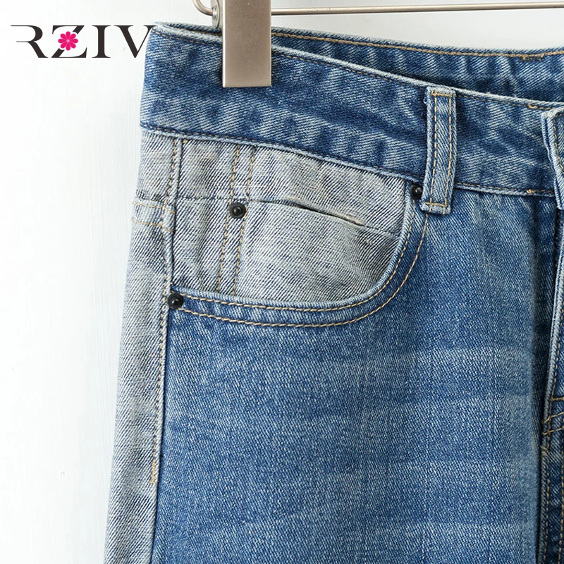 RZIV джинсы женские повседневные двухцветные джинсы высокой талии шить девять очков denim-джинсы-бойфренды брюк